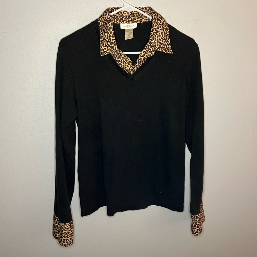 Black Leopard Trim Women's Top